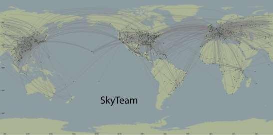 Şekil 7: Skyteam ittifakının uçuş noktaları Havayolu İttifaklarının Kıyaslanması Star Alliance, Oneworld ve Skyteam ittifaklarının yolcu sayısı olarak pazardan aldığı yüzdesel oranlar şu şekildedir: