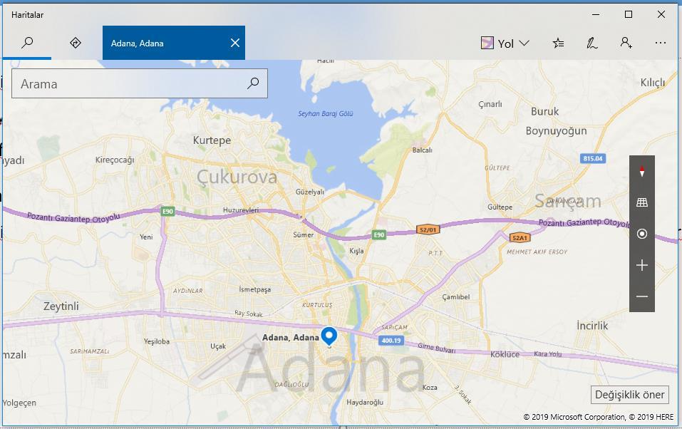 Windows 10 Uygulaması: Haritalar Haritalar uygulaması ile yol tarifleri, iş bilgileri ve değerlendirmeleri almak için yerleri arayabilirsiniz.