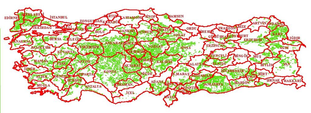 Türkiye de arazi toplulaştırması potansiyel alanların konumsal dağılımı aşağıda verilmiştir. Ekonomik sulanabilir arazi toplamı DSİ kaynaklarında 8,5 milyon hektar olarak verilmektedir.