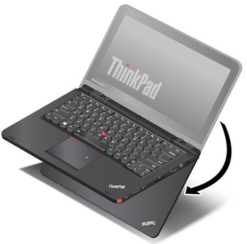 2. Bilgisayarınızı gösterildiği gibi yerleştirin. Bilgisayarınız artık stand kipindedir. Stand kipinde klavye, ThinkPad izleme paneli ve TrackPoint işaretleme çubuğu otomatik olarak devre dışıdır.