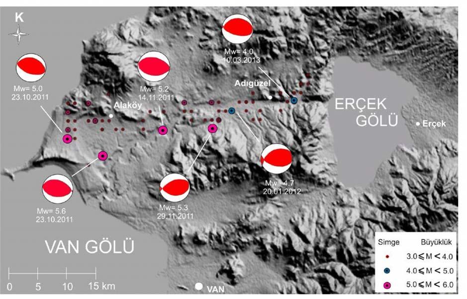 168 Yerbilimleri Çizelge 1. Devamı. Tarih Enlem Boylam Derinlik (km) Büyüklük (Mw) Tarih Enlem Boylam Derinlik (km) Büyüklük (Mw) 08.11.2011 38.69 43.41 5 3.1 26.01.2013 38.72 43.26 7 3.1 08.11.2011 38.67 43.