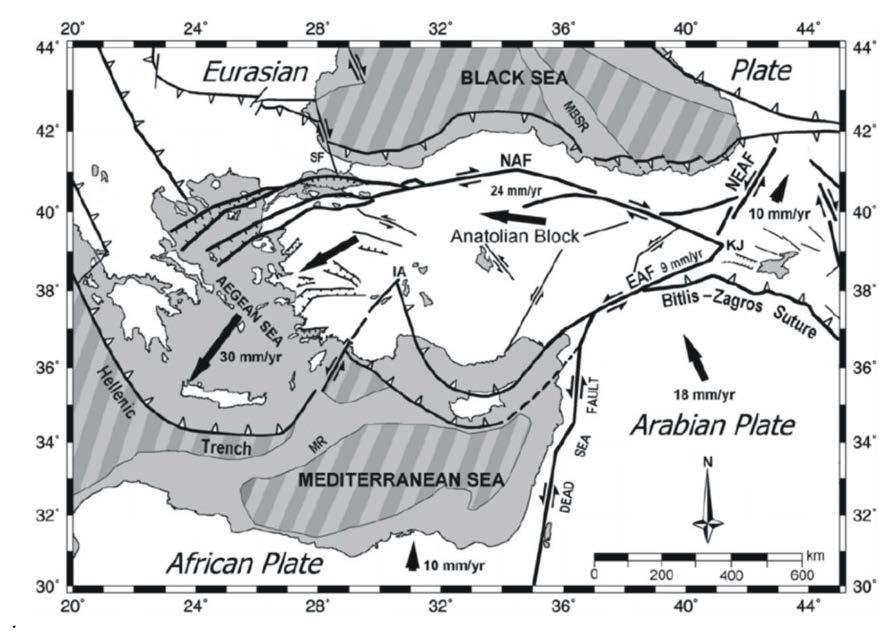 136 Yerbilimleri Şekil 1. Türkiye nin sadeleştirilmiş tektonik haritası (Gülen ve diğ.