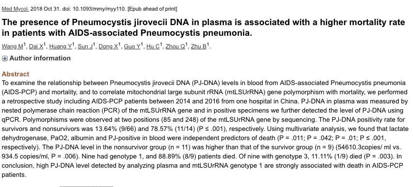 HIV (+) PCP 80 hasta, retrospektif serumda PJ DNA pozitifliği,