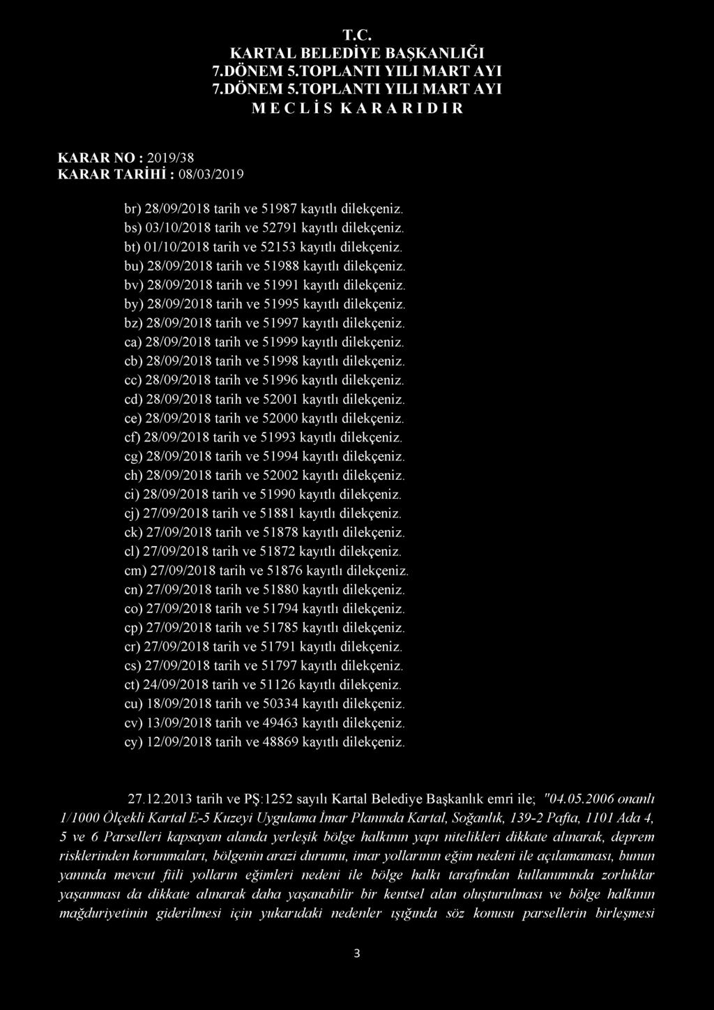br) 28/09/2018 tarih ve 51987 kayıtlı bs) 03/10/2018 tarih ve 52791 kayıtlı bt) 01/10/2018 tarih ve 52153 kayıtlı bu) 28/09/2018 tarih ve 51988 kayıtlı bv) 28/09/2018 tarih ve 51991 kayıtlı by)