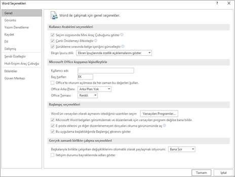 WORD Seçeneklerini Özelleştirmek Word Seçenekleri ile görünüm ve düzenleme seçenekleri kişiye göre özelleştirilir. Bu bölümde yapılan özelleştirmeler kalıcı olacaktır.