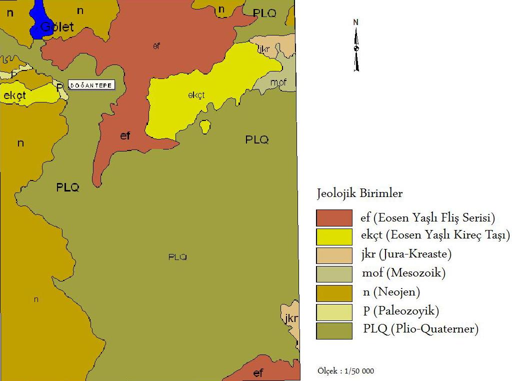 3.1.3 Jeoloji Çalışma alanının jeolojik verileri DSİ Amasya-Merkez- Doğantepe Beldesinin Hidrolojik Etüt Raporundan elde edilmiştir (Anonim 2000).
