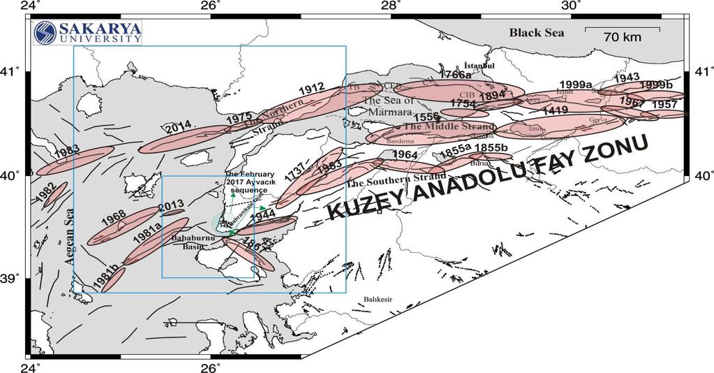 1. GİRİŞ KAFZ, Doğu Anadolu Fay Zonu ile birlikte Anadolu levhasının doğuda Arap levhasının çarpmasından kaynaklanan batıya hareketini karşılamaktadır (Şengör vd. 2005; Reilinger vd. 2006).