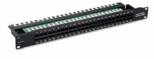 19 rack kabinlere monte edilebilen ve 25 veya 50 Port olarak sunulan ürünlerde gövdeye bitişik olan kablo düzenleyici mevcut olup önceden basılmış port numaraları sayesinde sonlandırma işlemleri