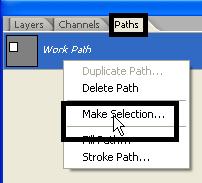 PHOTOSHOP CS2 DERS NOTLARI. KONU 3 PROF. DR. SALİH OFLUOĞLU NOT5: Yapılan herhangi bir seçim üzerine sağ tıklayarak Make Work Path seçierek bundan bir yol (Path) yaratılabilir.