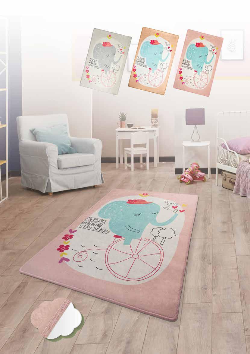 ELEPHANTS BIKE PEMBE Rug 100x160 Dimenssions cm 140x190 100x150cm 133x190 cm