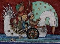 2017, 4(1), 17-32 27 Türk Resim Sanatının önde gelen bir diğer isimlerinden Nuri Abaç ın kuğu betimlemelerinde ise; devasal boyutta kuğular üzerinde seyahat eden insan figürleri dikkati çekmektedir.