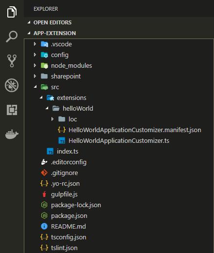 Application Customizer Örnek Kod HelloWorldApplicationCustomizer.ts dosyasını açınız.