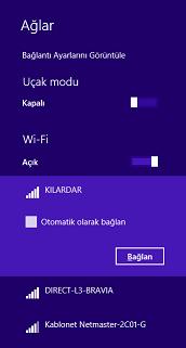 İKİNCİ İŞLEM: Kullanmakta olduğumuz bilgisayar veya cep telefonunun kablosuz ağ ayarlarına geçilir. Kablosuz ağlar listesinde yer alan KILARDAR ağına bağlanılır.