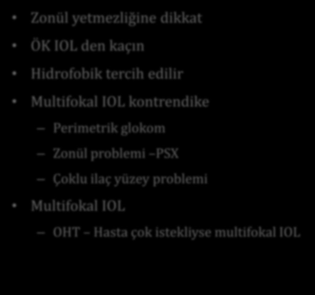 Perimetrik glokom Zonül problemi PSX Çoklu ilaç yüzey