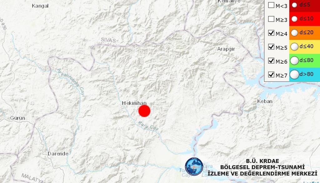 tarihinde Yağca-Hekimhan-Malatya merkez üstünde yerel saat ile 14:29 da aletsel büyüklüğü Ml=4.7 (Mw=4.