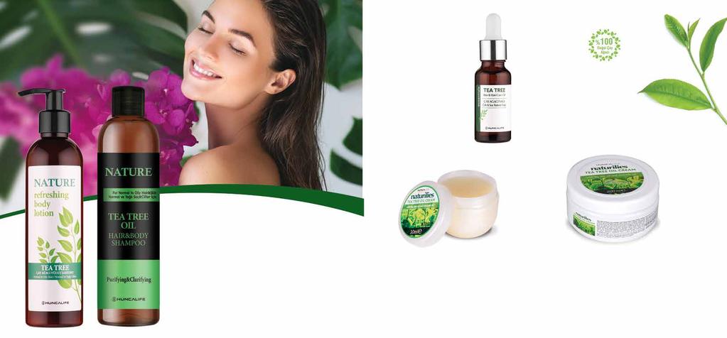 ÇAY AĞACI Tea Tree Oil 1 FERAHLIK Hissi 50 2 50 45 Huncalife Essentials Tea Tree Oil Huncalife Essentials Çay Ağacı Yağı Çay ağacı yağı içerikli ürün hem saça hem cilde uygulanabilir.