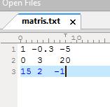 MATLAB/Uygulama-20 matris.txt dosyasında kayıtlı olan matris veya vektörün negatif ve pozitif elemanlarının sayısını veren matlab kodunu yazınız. clear clc veri=fopen('matris.