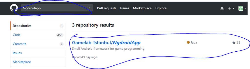 Adım Üstteki arama çubuğuna NgdroidApp yazıp aratın.