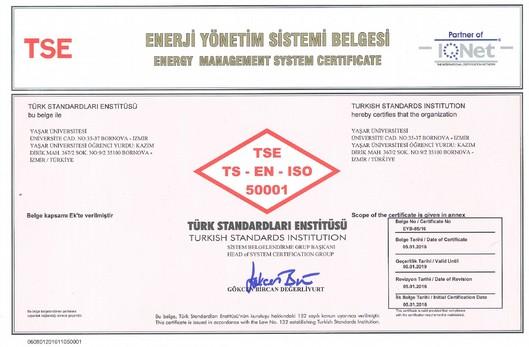 TS EN ISO 50001:2011 Belgesi ve İlk Belge Alımı: Ocak 2016 2 gözetim tetkiki başarı ile atlatıldı.