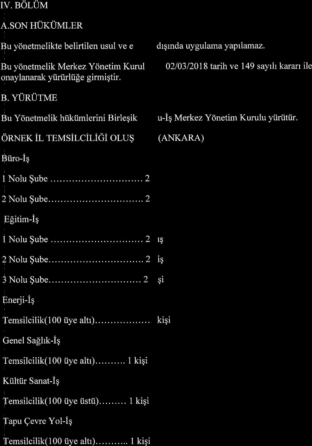 IV. BOTUM A.SONnUrUWBn Bu ydnetmelikte belirtilen usul ve e Bu yonetmelik Merkez Ycinetim Kurul onaylanarak yiiriirliife girmigtir, dr grnda uygulama y apiamaz.