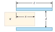 14) Bir kondansatör kenar uzunluğu l ve plaka aralığı d olan iki kare plakadan yapılmıştır. Dielektrik sabiti κ olan birmadde kondansatör içine bir x uzaklığında yerleştirilmiştir (Şekil 12).