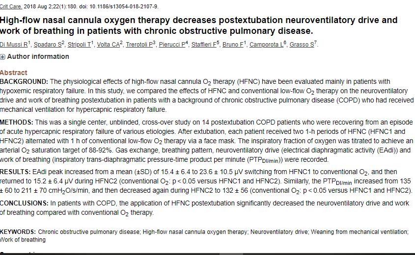 2018 Kronik obstrüktif akciğer hastalığı 14 hasta Düşük akım geleneksel oksijen tedavisi ve HFNT uygulanmış HFNT uygulamasının nöroventilatör drive ve solunum işini belirgin