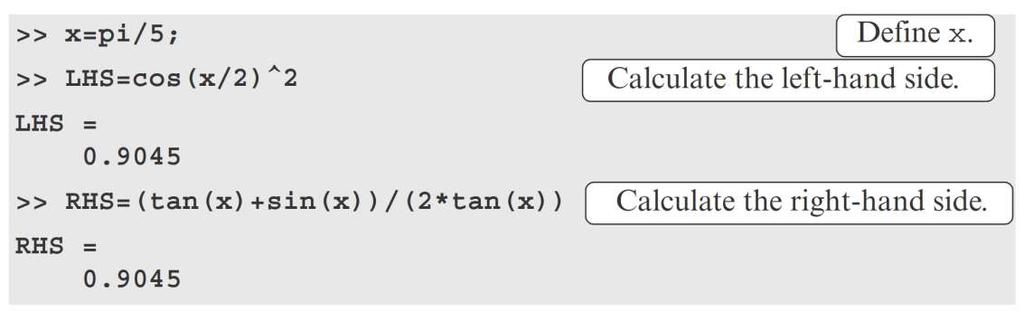 Örnek MATLAB Uygulamaları ÖRNEK 1: x yerine pi/5