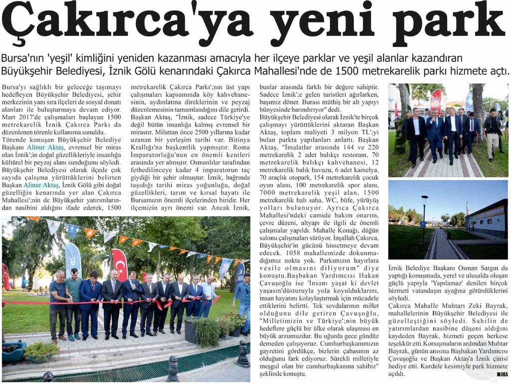 ÇAKIRCA YA YENI PARK Yayın Adı : Yeni Tuna Gazetesi