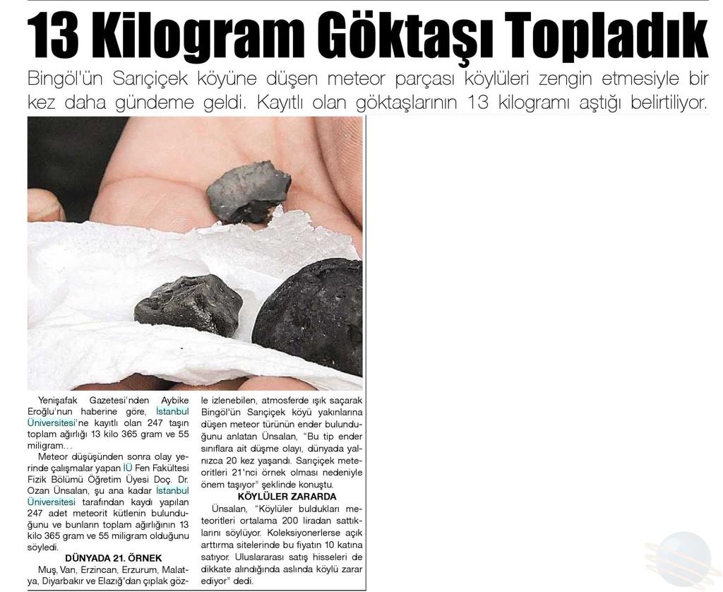 13 KILOGRAM GÖKTASI TOPLADIK Yayın Adı : Çapakçur Gazetesi