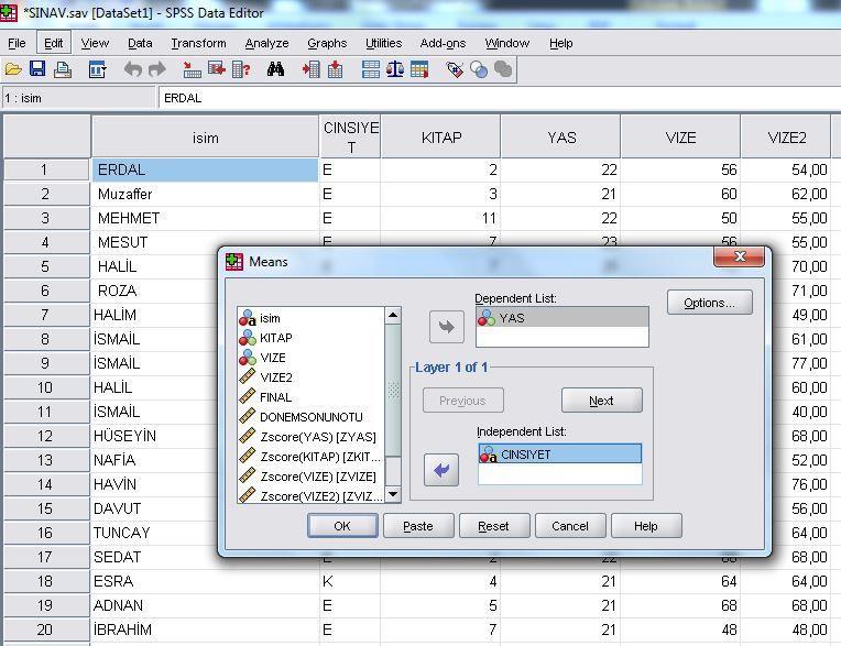 Burada SPSS e gruplarımızın hangi değişkende olduğunu bildirmemiz gerekiyor.