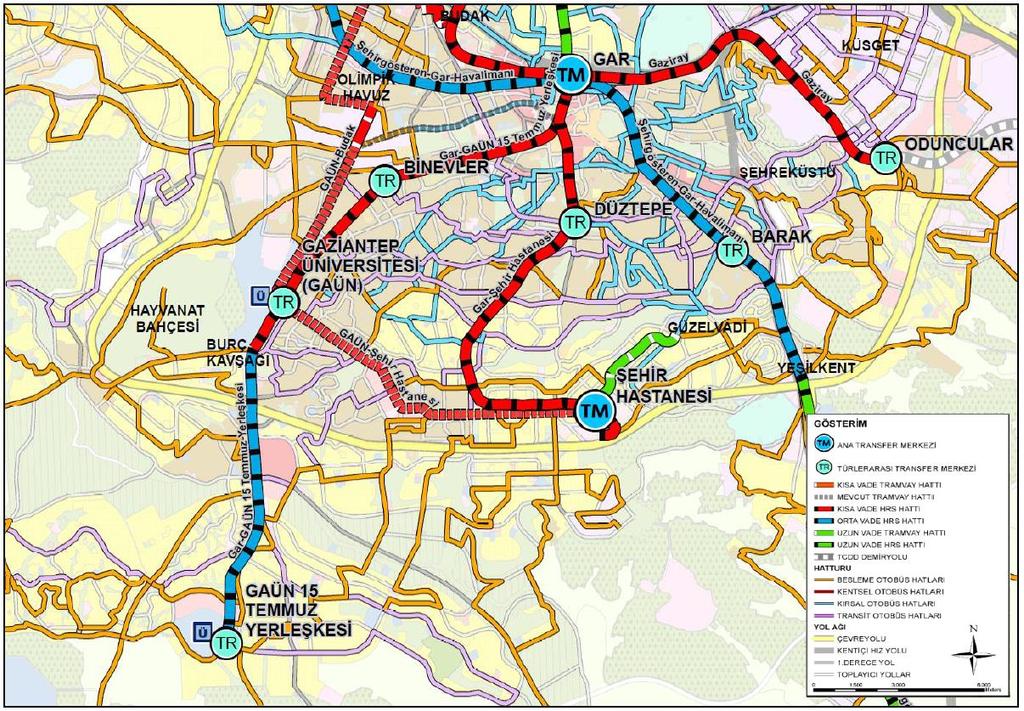 Şekil 4 2030 Yılı Gar-GAÜN 15 Temmuz Yerleşkesi Hattı Lastik Tekerlekli Toplu Taşıma Hatları Kaynak: 2030 Gaziantep Ulaşım Ana Planı Gar-GAÜN 15 Temmuz Yerleşkesi Hafif Raylı Sistem (Metro) Hattı nın