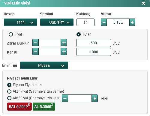 Girmiş olduğunuz emirler için de Açık Pozisyonlar sekmesinden kar al zarar durdur seviye ve tutarlarını güncelleyebilirsiniz. 2.