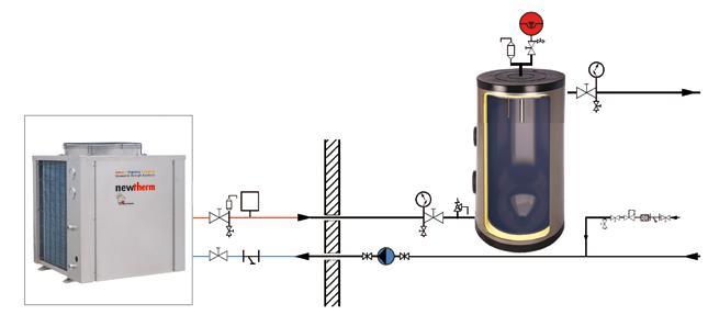 Newtherm Isı Pompası + Akümülasyon Tanklı Sistem: Isı Pompasının ısıtma devresiyle, bina içi ısı dağıtım tesisatının aynı devre olarak kurgulandığı bu sistemde, tek bir