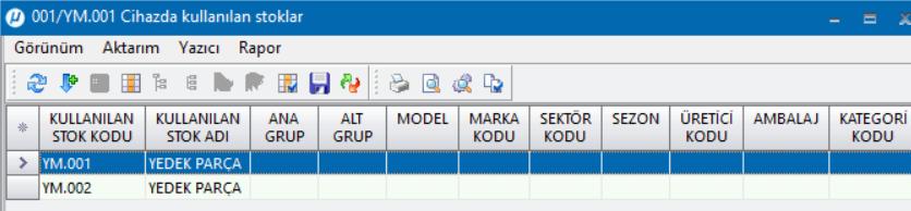 "Cihazda kullanılan stoklar (Alt+5) fonksiyonu eklenmiştir.