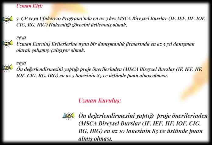 Öndeğerlendirme Desteği İçin Uzman kişi / Kuruluş Kriterleri TÜBİTAK Öndeğerlendirme Desteğine başvuracak araştırmacılar bu kriterlere