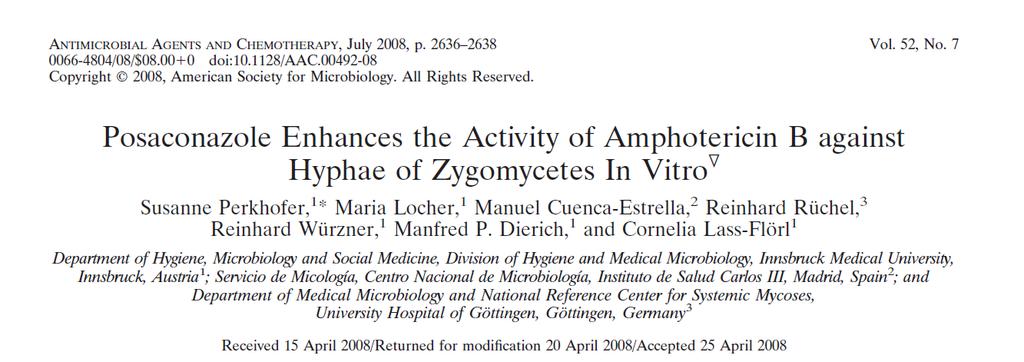 In vitro çalışmalarda posakonazol ve AmB arasında antagonizma olmadığı
