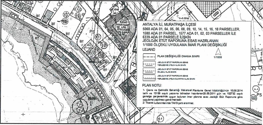 5. PLANLAMA KARARLARI Hazırlanan 1/1000 ölçekli uygulama imar planı değişikliği ile; Çevre ve Şehircilik Bakanlığı Mekansal Planlama Genel Müdürlüğü'nün 30.06.