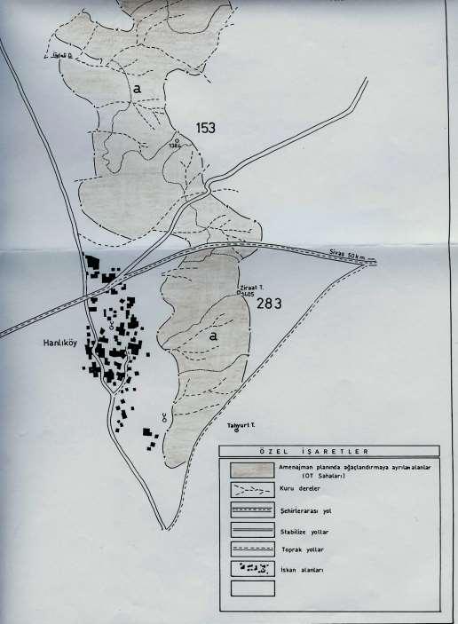 Arazi çalışmalarına başlanılmadan önce mevcut alanın bugünkü durumunu gösterir 1/25000 ölçekli harita hazırlanarak, ağaçlandırma