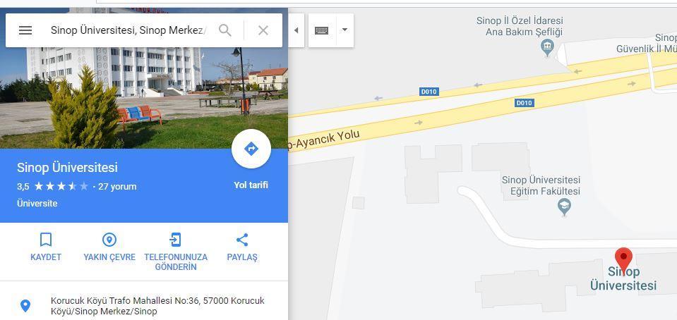 Resim 43 Google Mapte Arama Siteye eklenecek biriminize ait konumu bulmak için Google mapte sol üst taraftaki arama