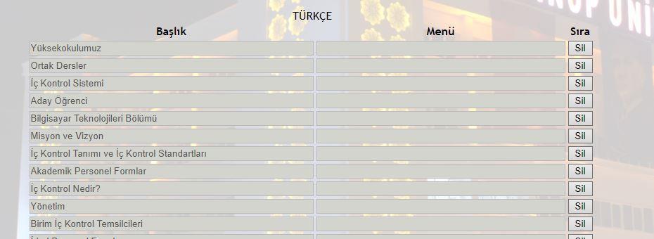 Resim 63 Web sitesine eklenen Yeni alt sayfa Yeni oluşturulan alt sayfa, örneğin Personel sayfası altına Akademik ve idari Personel sayfası olarak ekleyebilirsiniz.