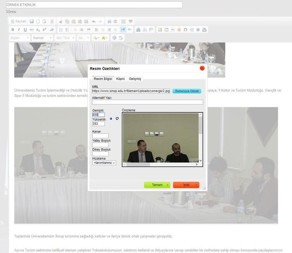 Resim 81 Yapıştırılan Duyuru ve Etkinlik Fotoğraflarının ölçütlendirilmesi Yapıştırmış olduğunuz Duyuru ve Etkinliğin fotoğrafları birim web