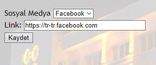 Sosyal Medya butonuna tıklayarak(resim 82) Birim web sitesinde sağ üste icon olarak gözükecek olan sosyal medya linklerini ekleyebileceğiniz sosyal medya ekleme sayfası açılır.