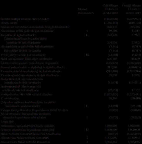BAĞIMSIZ DENETİMDEN GEÇMEMİŞ 1 OCAK-31 ARALIK 2018 DÖNEMİNE AİT NAKİT AKIŞ TABLOSU (Tutarlar aksi belirtilmedikçe Türk Lirası ( TL ) olarak ifade edilmiştir.