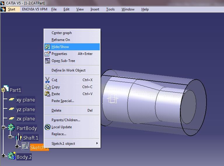 g) PartBody üzerindeki skech sağ tıklanarak