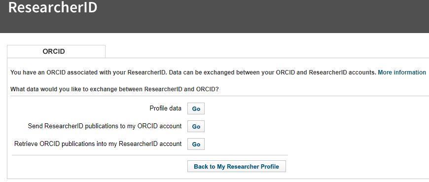 2. İkinci sıradaki Send ResearcherID publications to my ORCID account Go (ResearcherID yayınlarını ORCID hesabıma gönder) tıklayınız. 3.