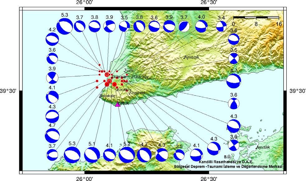 Mevcut Şekil 8. 06-24 Şubat 2017 Gülpınar-Ayvacık depremlerinin (M 3.5) faylanma mekanizma çözümleri 4.