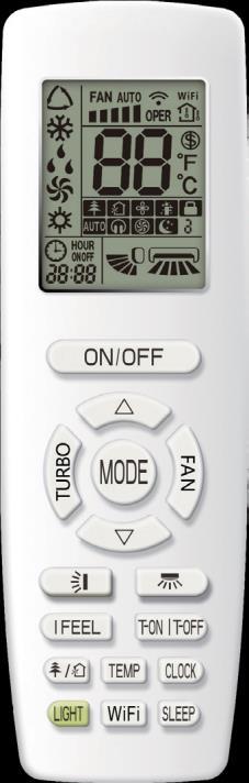 düğmesi T-ON/T-OFF düğmesi I FEEL düğmesi CLOCK düğmesi SLEEP düğmesi WiFi düğmesi düğmesi LIGHT düğmesi TEMP düğmesi Sağlık modu { Sinyal gönderme fan hızı. Sadece açıldıktan sonra görüntülenir.