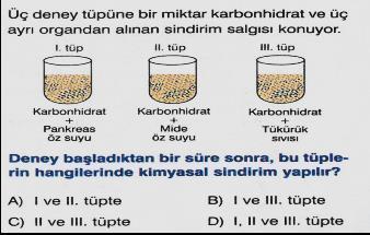 a) Kalın bağırsak suyun geri emilmesini sağlar b) Midede yalnızca proteinler kimyasal sindirime uğrar c) İnce bağırsakta emilim olayı olduğundan sindirim olayı gerçekleşmez d) Ağızda bazı besinlerin