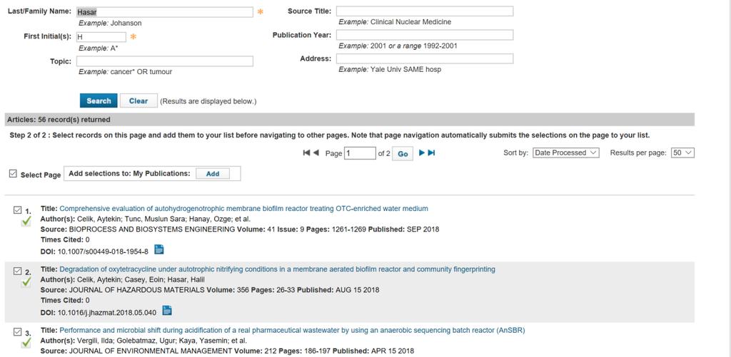 11.Adım: Başlangıçta My Publications kısmında hiç yayınınızın olmadığını görebilirsiniz. Search Web of Science ikonunu tıklayınız. 12.