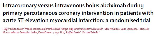 AIDA STEMI IC (n=1032) absiksimab vs IV (n=1033) absiksimab Bolus + 12 saat infüzyon, bolus kılavuz kateter içinden bir dakika süresince veriliyor